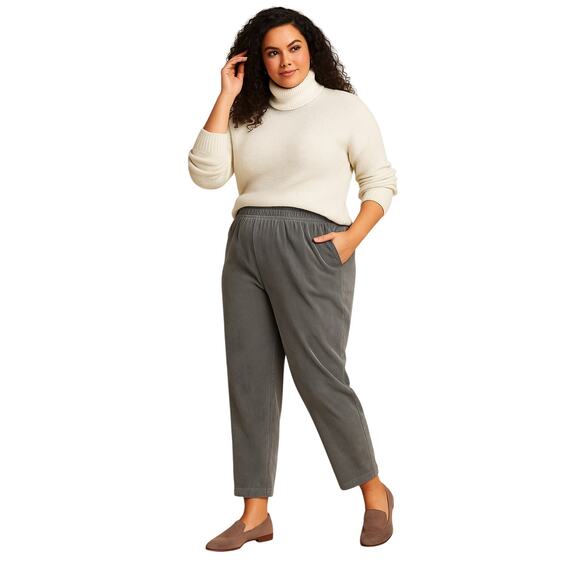 Lands’ End XL (18) Gray/Green Stretch Corduroy Pants – Soft Pull-On Style - Picture 1 of 5